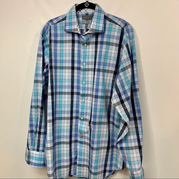 Thomas Dean Checked Button Down Shirt Cuffs Large - Picture 5 of 13